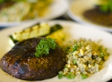 Grilled portabello with zucchini and quinoa pine nuts pilaf