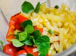Roasted red pepper, sauteed garlic and onions, and oregano