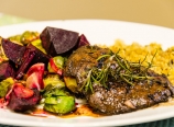 Portabello steak, roasted rosemary brussel sprouts, beets, and s
