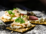 Crackers, cream cheese, salmon, fresh dill