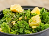 Kale salad with pine nuts, Romano cheese, olive oil, lemon