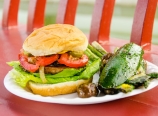 Burger and grilled vegetables