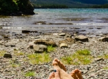 Shoes off at Elizabeth Lake