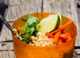 Thai peanut noodle, fresh carrots, lime, and cilantro