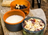 Soy milk, oatmeal, and granola