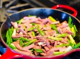 Sauteing veggie ham and green onions