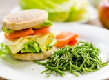 Breakfast muffin with sea asparagus