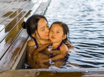 Soaking in the hot tub